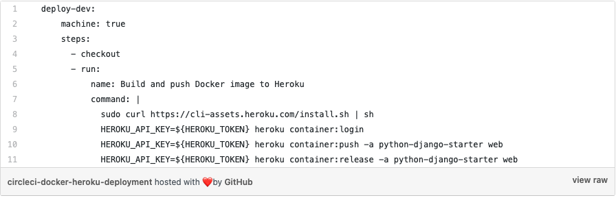 Block of code for a Heroku account