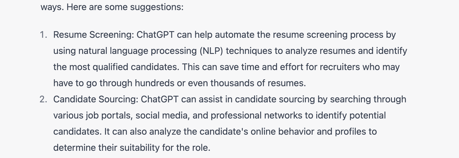 ChatGPT says it can perform Candidate Sourcing un recruiting processes